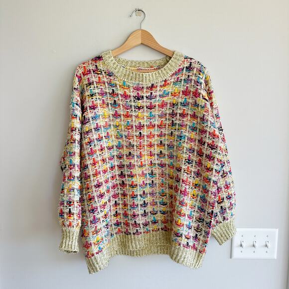 Anthropologie Stellah Tinsel Gold Metallic Tweed Pullover Sweater M - Picture 2 of 8